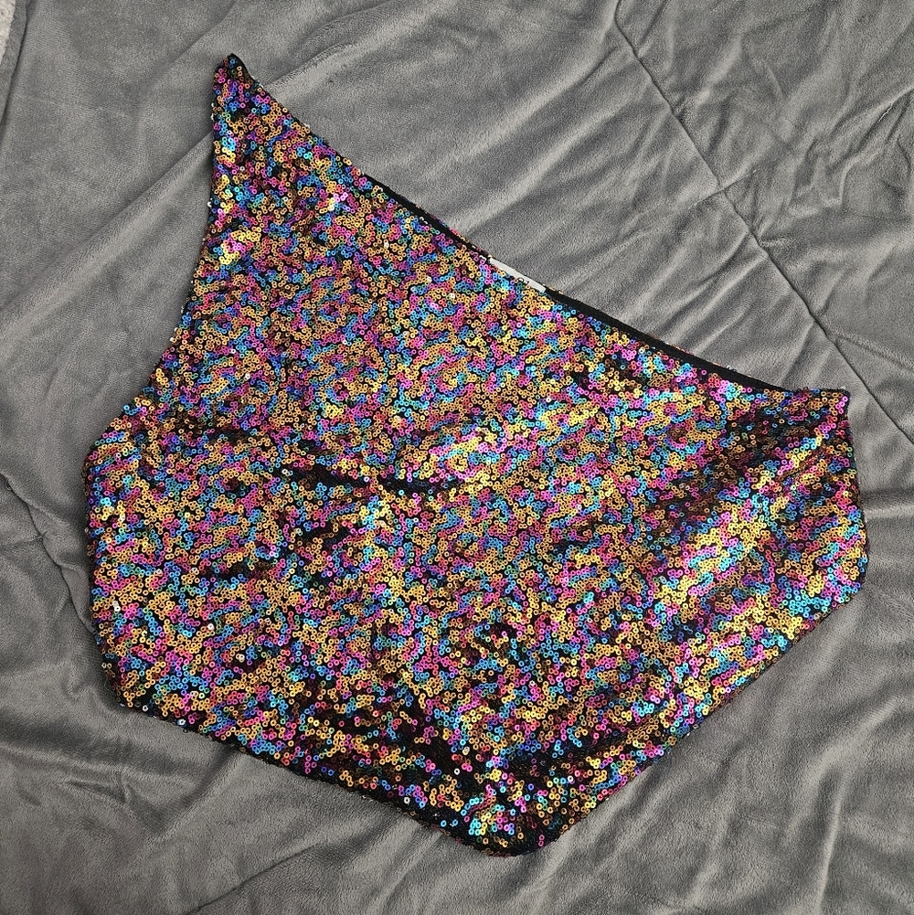 Rue 21 Rainbow Sequin One Shoulder Crop Top
